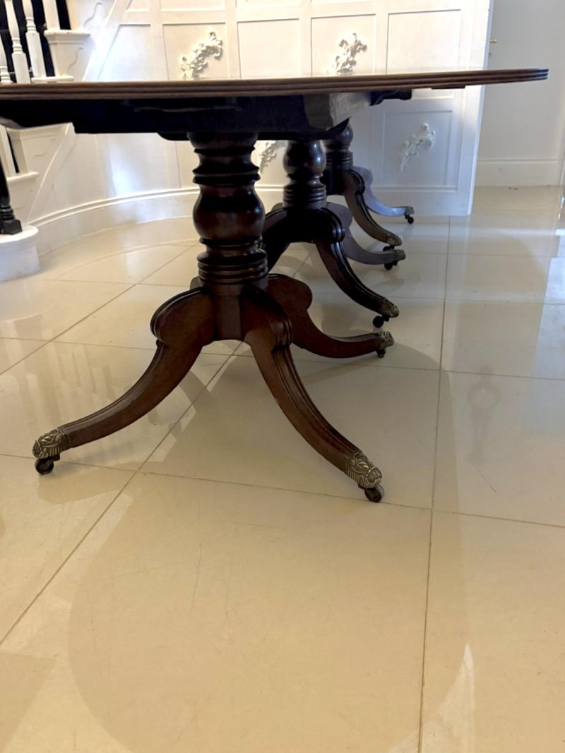 Antique Georgian Three Pillar Mahogany Extending Dining Table 16 Seater - Image 16